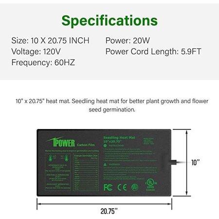 Ipower 10" x 20.75" Carbon film structure Seedling Heat Mat GLHTMTPROS